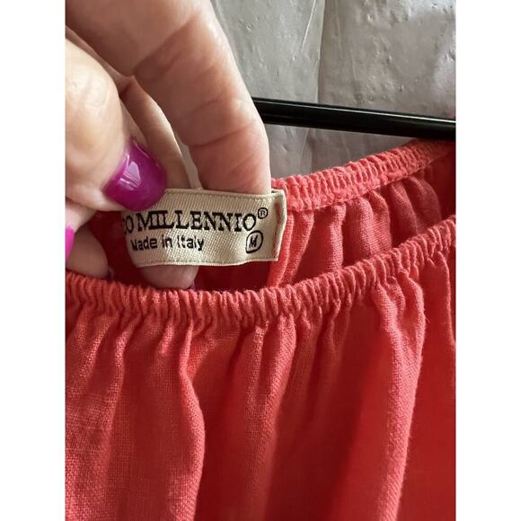 Terzo Millennio Salmon Orange Made In Italy Linen Crochet Shoulder Blouse Sz M - Picture 4 of 8